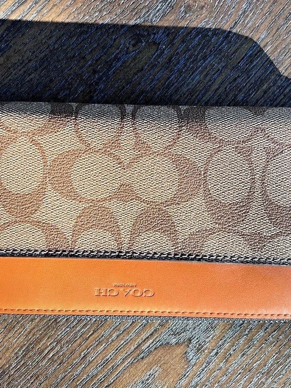 COACH Long Zip Around Wallet In Signature Canvas Brown & Orange